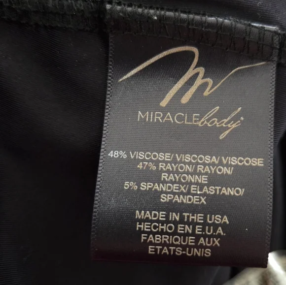 Miracle Body By MiracleSuit Black and Gold Sheath Dress V-Neck 3/4 Sleeve Size L - Picture 5 of 6